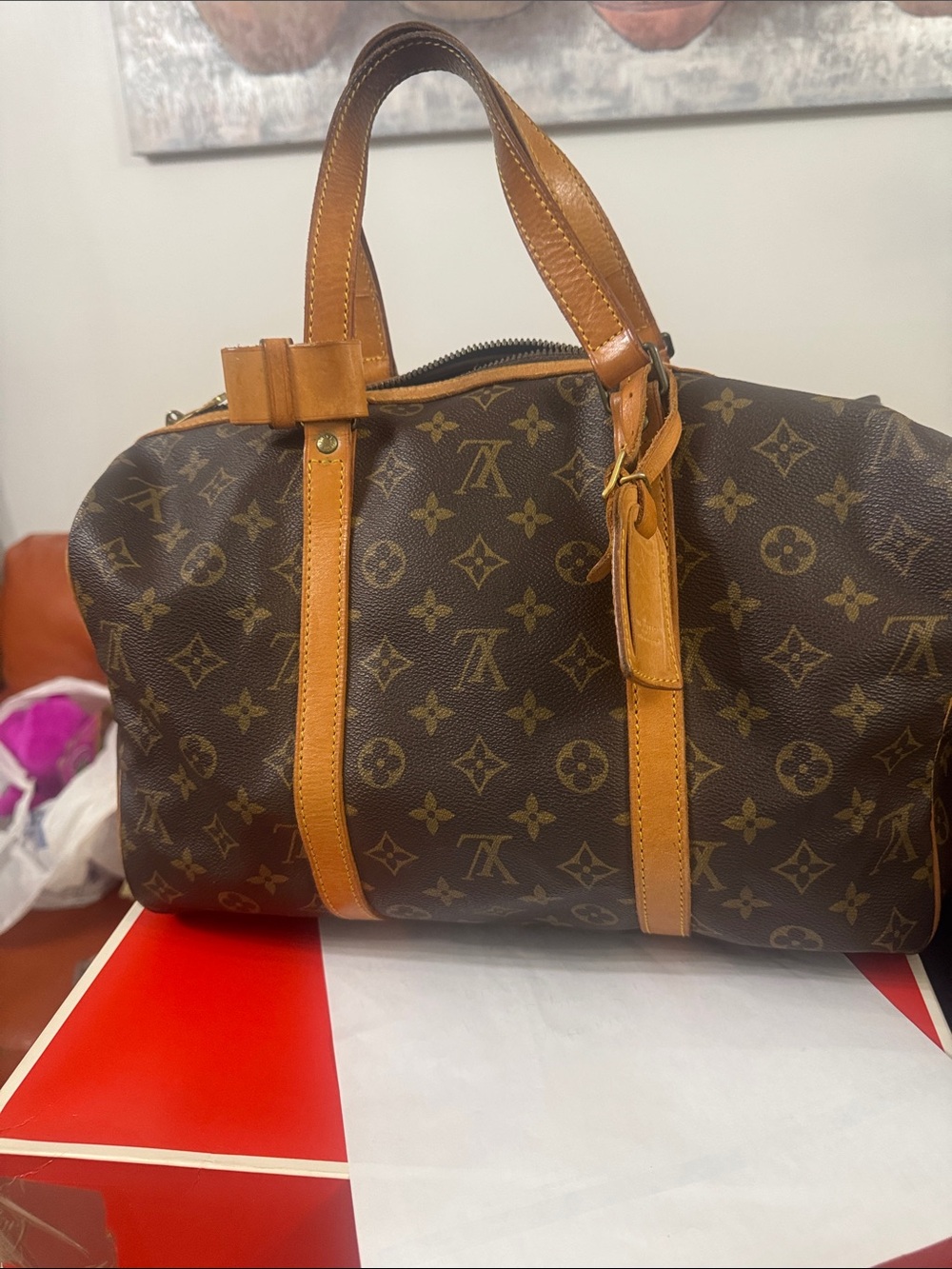 Louis Vuitton Brown Monogram Canvas Duffel with Tan Leather Trim